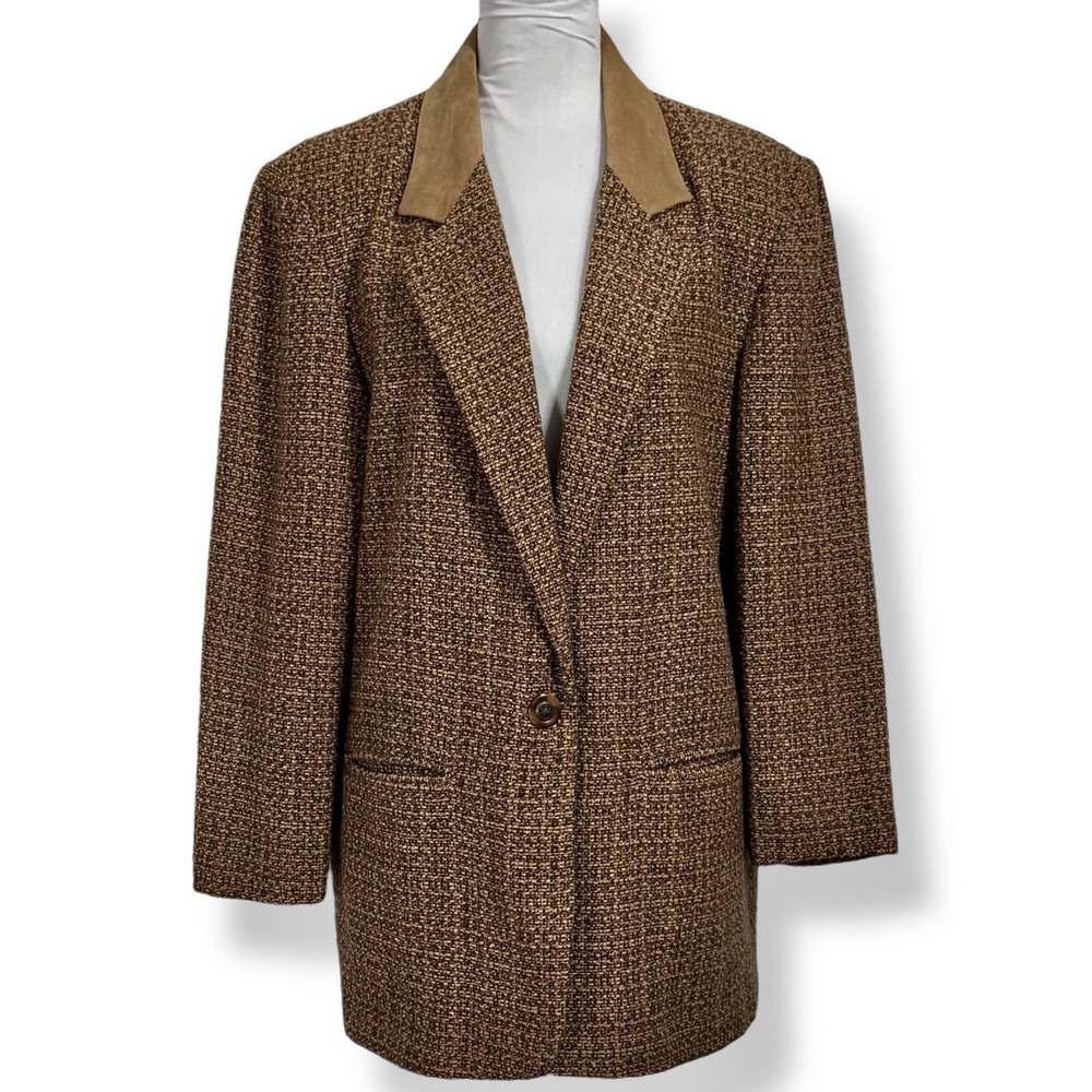 Vintage The Villager Oversized Blazer Jacket Size 14 Long‎ Brown Academia Oxford